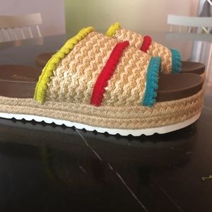 Rainbow woven flatform espadrille slide sandals